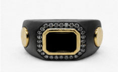 Silver Rings Men’S Black Rhodium 925 Sterling Silver Black Zircon Halo Ring - Dual-Tone Gold Accents & Screw Motifs - Ja72070
