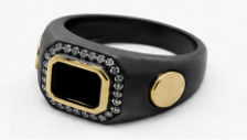 Silver Rings Men’S Black Rhodium 925 Sterling Silver Black Zircon Halo Ring - Dual-Tone Gold Accents & Screw Motifs - JA72070 side view