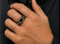 Silver Rings Men’S Black Rhodium 925 Sterling Silver Black Zircon Halo Ring - Dual-Tone Gold Accents & Screw Motifs - JA72070 close-up view
