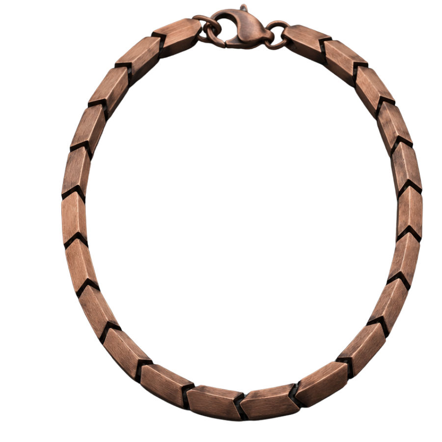 Silver Bracelet Men’S Antique Copper Chevron Link Chain Necklace - Brushed Geometric Stainless Steel Statement Chain - Abr62234
