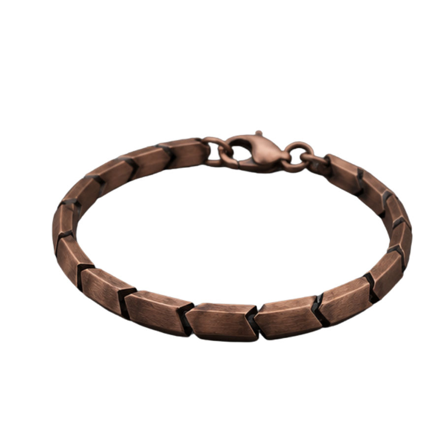 Silver Bracelet Men’S Antique Copper Chevron Link Chain Necklace - Brushed Geometric Stainless Steel Statement Chain - ABR62234 side view