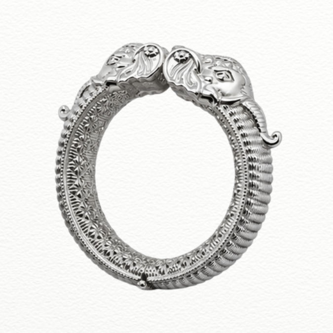 Silver Sterling Silver Vintage Elephant Head Kada - ABR62354 side view