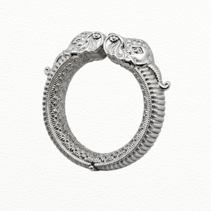 Silver Sterling Silver Vintage Elephant Head Kada - ABR62354 close-up view