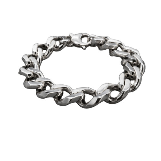 Silver Bracelet Men’S Polished Silver Twisted Link Chain Necklace - Angular Geometric Stainless Steel Statement Chain - ABR62349 close-up view