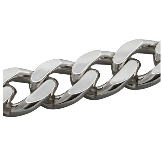 Silver Men’S Polished Silver Curb Link Bracelet - Classic Heavy Stainless Steel Cuban Wristband - ABR62348 front view