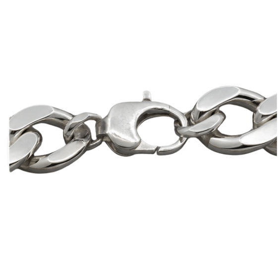 Silver Men’S Polished Silver Curb Link Bracelet - Classic Heavy Stainless Steel Cuban Wristband - ABR62348 side view
