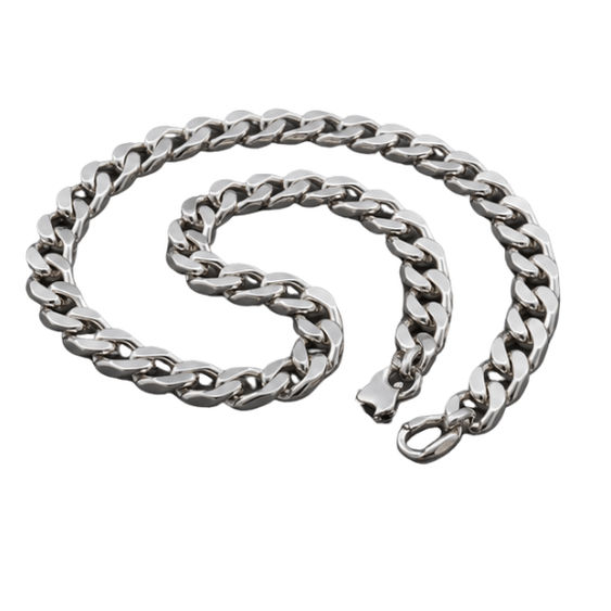 Silver Men’S Silver Bamboo Link Chain Necklace - Bold Sculptural Stainless Steel Statement Chain - ACC72017 side view