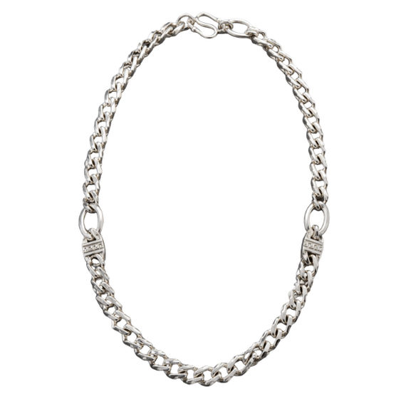 Silver Men’S Silver Bamboo Link Chain Necklace - Bold Sculptural Stainless Steel Statement Chain - ACC72018 detail view