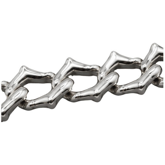 Silver Men’S Silver Bamboo Link Chain Necklace - Bold Sculptural Stainless Steel Statement Chain - Acc72019