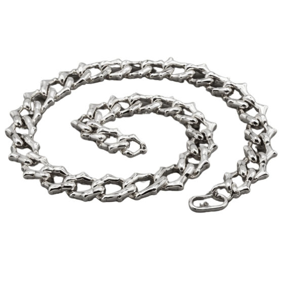 Silver Men’S Silver Bamboo Link Chain Necklace - Bold Sculptural Stainless Steel Statement Chain - ACC72019 side view