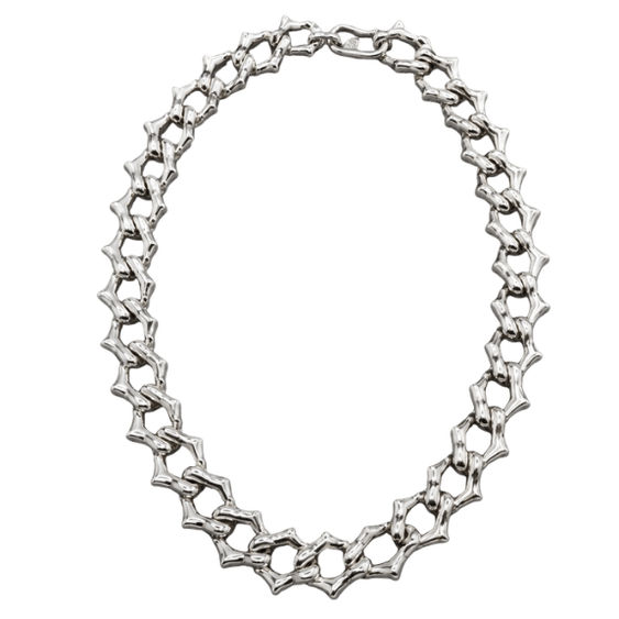 Silver Men’S Silver Bamboo Link Chain Necklace - Bold Sculptural Stainless Steel Statement Chain - ACC72019 close-up view
