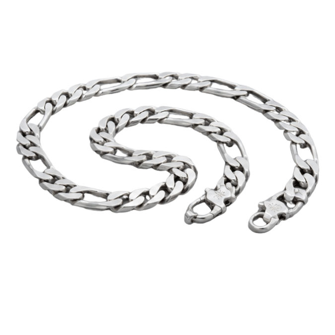 Silver Men’S Polished Silver Figaro Chain Necklace - Classic Heavy Stainless Steel Statement Chain - ACC72015 close-up view
