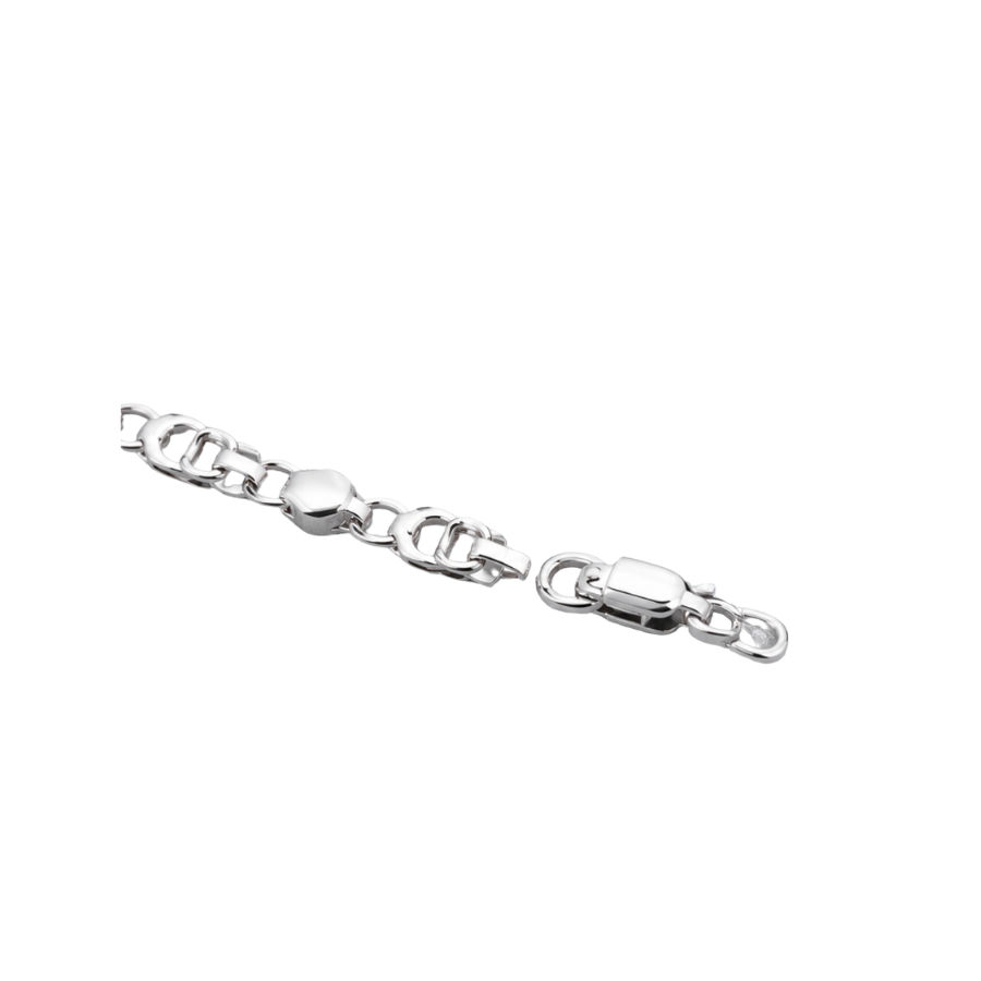 Silver Men’S Polished Silver Geometric Station Chain Bracelet - Minimalist Stainless Steel Wristband - ABR62224 front view