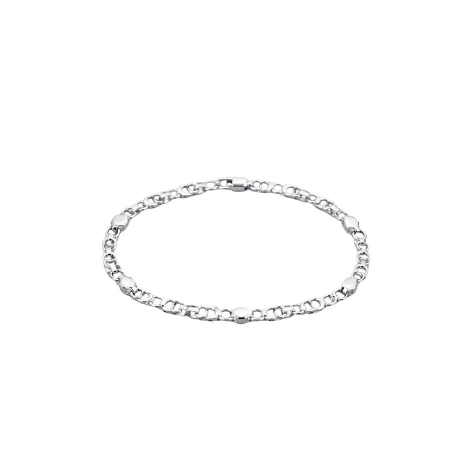 Silver Men’S Polished Silver Geometric Station Chain Bracelet - Minimalist Stainless Steel Wristband - ABR62224 close-up view