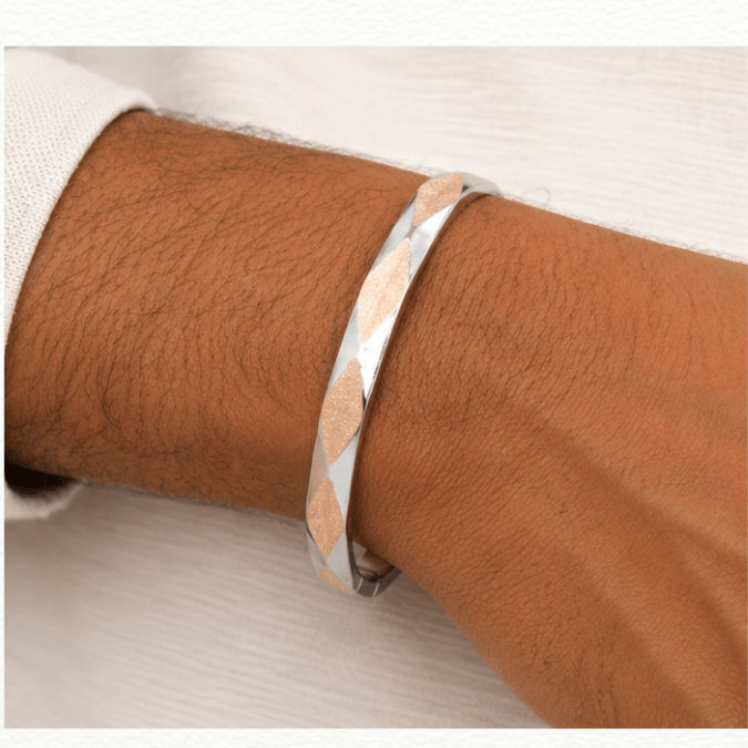 Silver Rose Leaf Men’S Silver Kada - ABR62238 close-up view