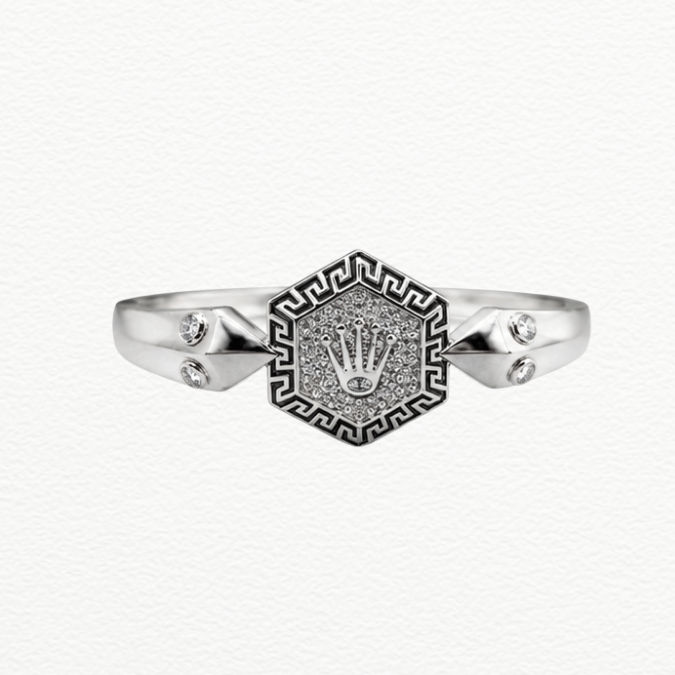 Silver Bracelet Royal Crown Hexagon Men’S Silver Kada - ABR62250 front view