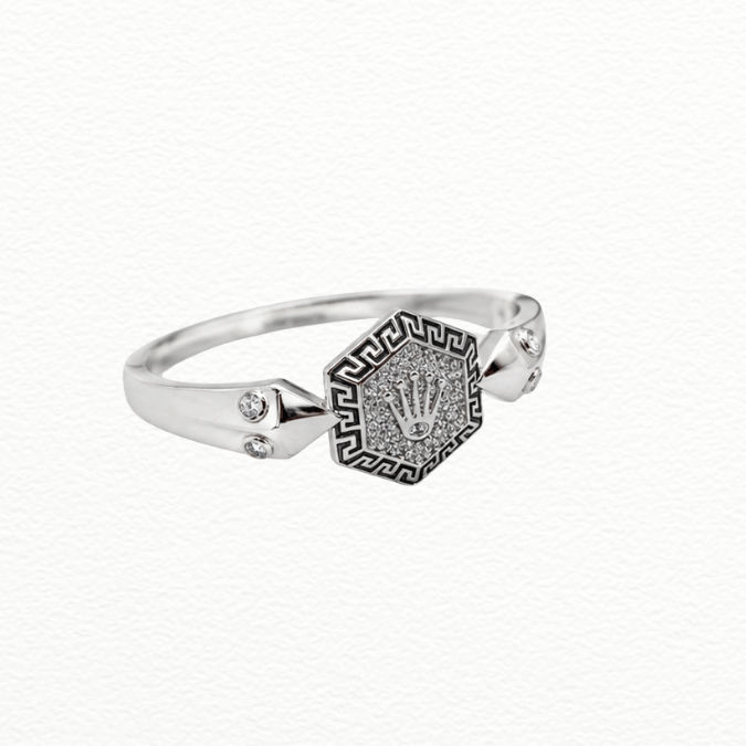 Silver Bracelet Royal Crown Hexagon Men’S Silver Kada - ABR62250 side view