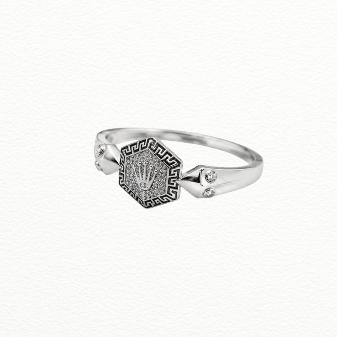Silver Bracelet Royal Crown Hexagon Men’S Silver Kada - ABR62250 close-up view