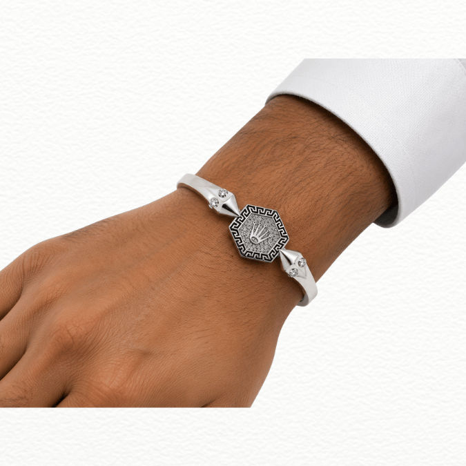 Silver Bracelet Royal Crown Hexagon Men’S Silver Kada - ABR62250 view 5