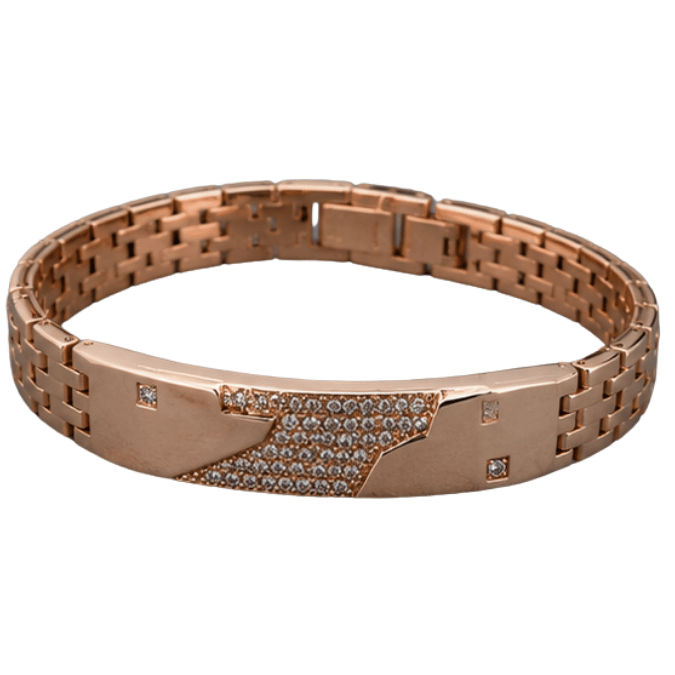 Silver Men’S Rose Gold Geometric Cz Bar Bracelet - ABR62261 close-up view
