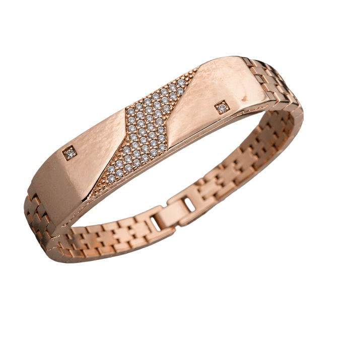 Silver Men’S Rose Gold Geometric Cz Bar Bracelet - ABR62261 detail view