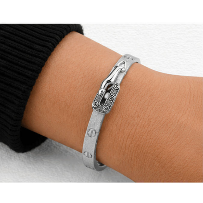 Silver Men’S Sterling Silver Diamond Station Textured Kada- S925 Cz Pave Geometric Kada - Abr62254