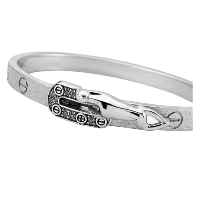Silver Men’S Sterling Silver Diamond Station Textured Kada- S925 Cz Pave Geometric Kada - ABR62254 side view