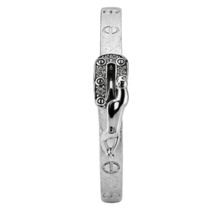 Silver Men’S Sterling Silver Diamond Station Textured Kada- S925 Cz Pave Geometric Kada - ABR62254 close-up view
