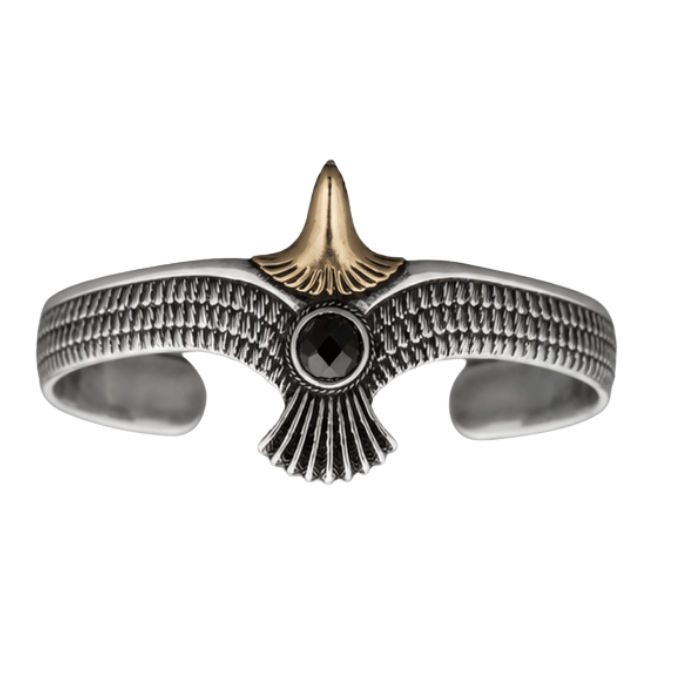 Silver Kada Men’S Vintage Silver Eagle Cuff Bracelet - ABR62243 side view