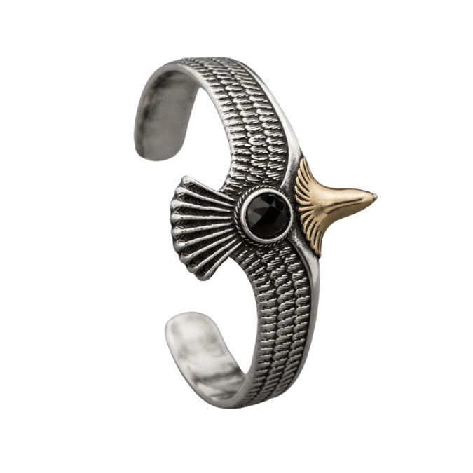Silver Kada Men’S Vintage Silver Eagle Cuff Bracelet - ABR62243 close-up view
