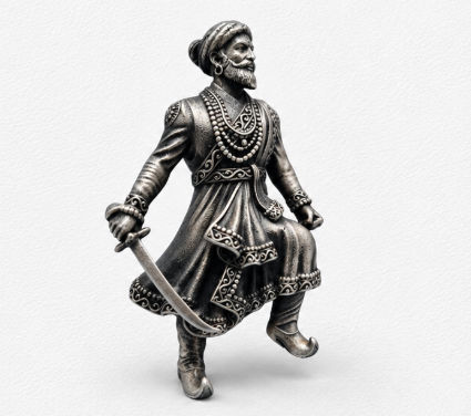 Silver Men’S 925 Sterling Silver Chhatrapati Shivaji Maharaj Warrior Lapel Pin - Antique Oxidized Brooch - SAC60158 side view