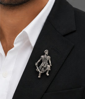Silver Men’S 925 Sterling Silver Chhatrapati Shivaji Maharaj Warrior Lapel Pin - Antique Oxidized Brooch - SAC60158 view 5