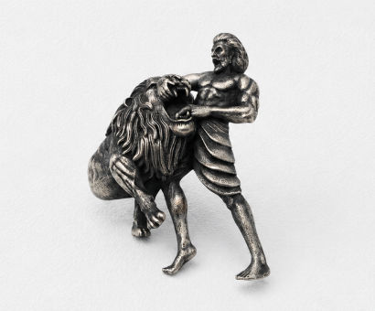 Silver Men’S 925 Sterling Silver Chhatrapati Sambhaji Maharaj Lion Fight Lapel Pin - Antique Oxidized Brooch - Sac60157