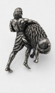 Silver Men’S 925 Sterling Silver Chhatrapati Sambhaji Maharaj Lion Fight Lapel Pin - Antique Oxidized Brooch - SAC60157 side view