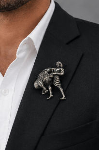 Silver Men’S 925 Sterling Silver Chhatrapati Sambhaji Maharaj Lion Fight Lapel Pin - Antique Oxidized Brooch - SAC60157 view 5