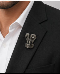 Silver Men’S 925 Sterling Silver Lion Capital Emblem Lapel Pin - Ashoka Stambha Brooch - SAC60159 view 5