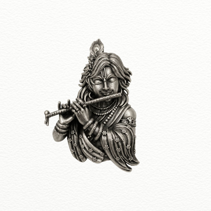 Silver Antique 925 Sterling Silver Lord Krishna Lapel Pin / Brooch - Sac60190