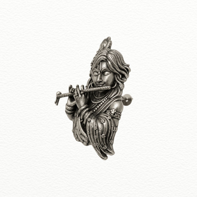 Silver Antique 925 Sterling Silver Lord Krishna Lapel Pin / Brooch - SAC60190 side view