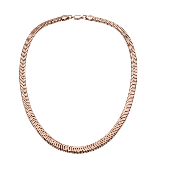 Silver Men’S Rose Gold Plated Sterling Silver Herringbone Chevron Chain Necklace - Acc71991