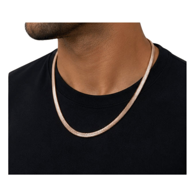 Silver Men’S Rose Gold Plated Sterling Silver Herringbone Chevron Chain Necklace - ACC71991 detail view
