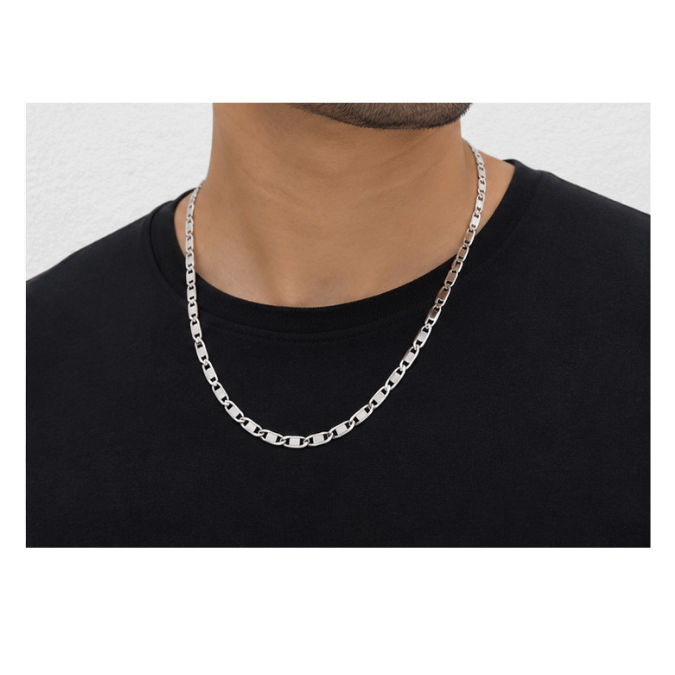 Silver Men’S Sterling Silver Figaro Mariner Link Chain - ACC71987 side view