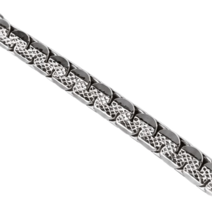 Silver Men’S Textured Silver Franco / Mesh Link Chain - ACC71993 side view