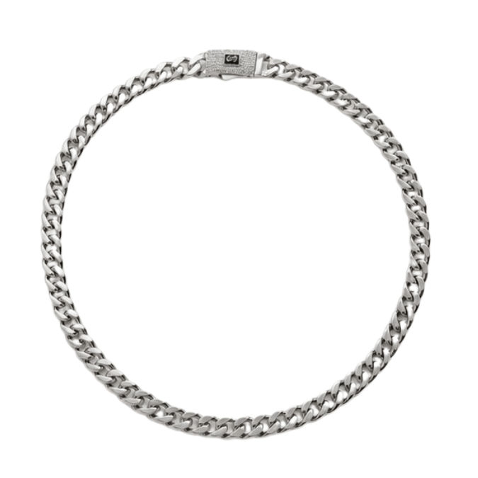 Silver Men’S Sterling Silver Cuban Link Chain With Pave Zirconia Box Clasp - Acc72001
