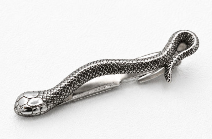Silver Tie Pin Men’S 925 Sterling Silver Textured Snake Tie Clip - Antique Oxidized Serp Ent Tie Bar - SAC60168 side view