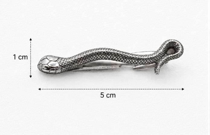 Silver Tie Pin Men’S 925 Sterling Silver Textured Snake Tie Clip - Antique Oxidized Serp Ent Tie Bar - SAC60168 close-up view