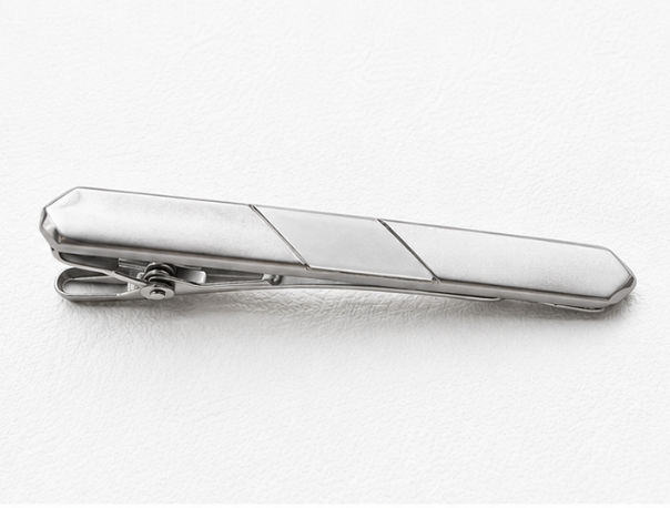 Silver Tie Pin Men’S 925 Sterling Silver Geometric Diagonal Engraved Tie Clip - Classic Tie Bar - Sac60167