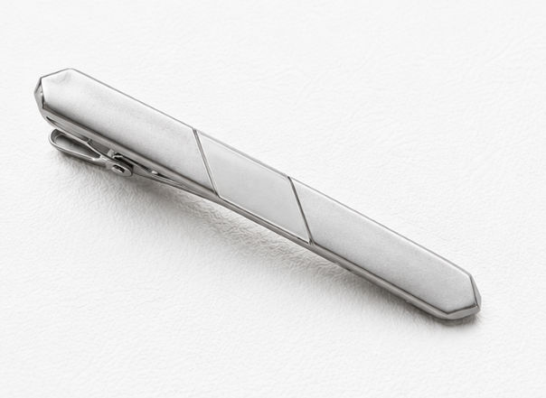 Silver Tie Pin Men’S 925 Sterling Silver Geometric Diagonal Engraved Tie Clip - Classic Tie Bar - SAC60167 side view