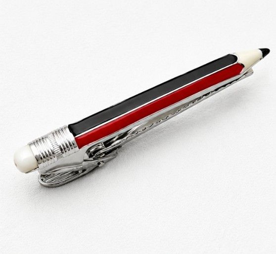 Silver Tie Pin Men’S 925 Sterling Silver Pencil Enamel Tie Clip - Novelty Red & Black Pencil Tie Bar - Sac60169