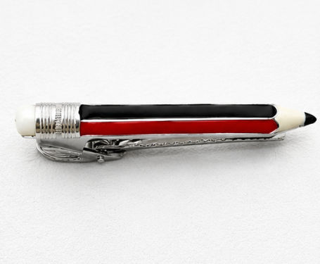 Silver Tie Pin Men’S 925 Sterling Silver Pencil Enamel Tie Clip - Novelty Red & Black Pencil Tie Bar - SAC60169 side view