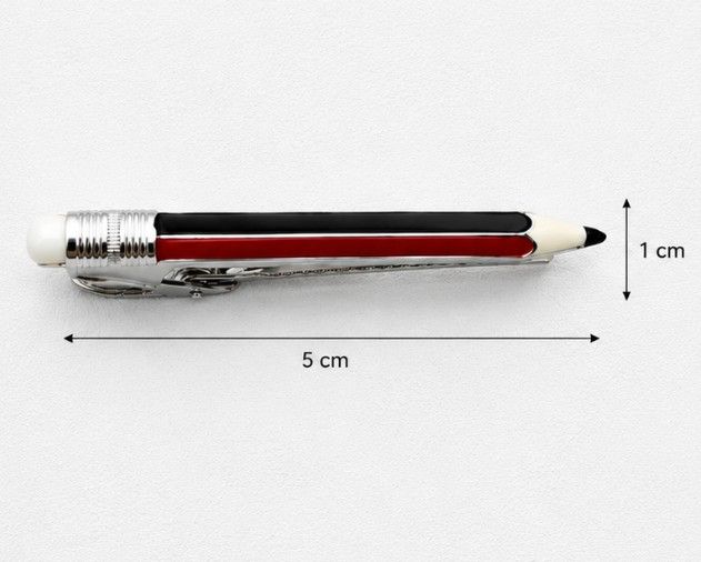 Silver Tie Pin Men’S 925 Sterling Silver Pencil Enamel Tie Clip - Novelty Red & Black Pencil Tie Bar - SAC60169 close-up view
